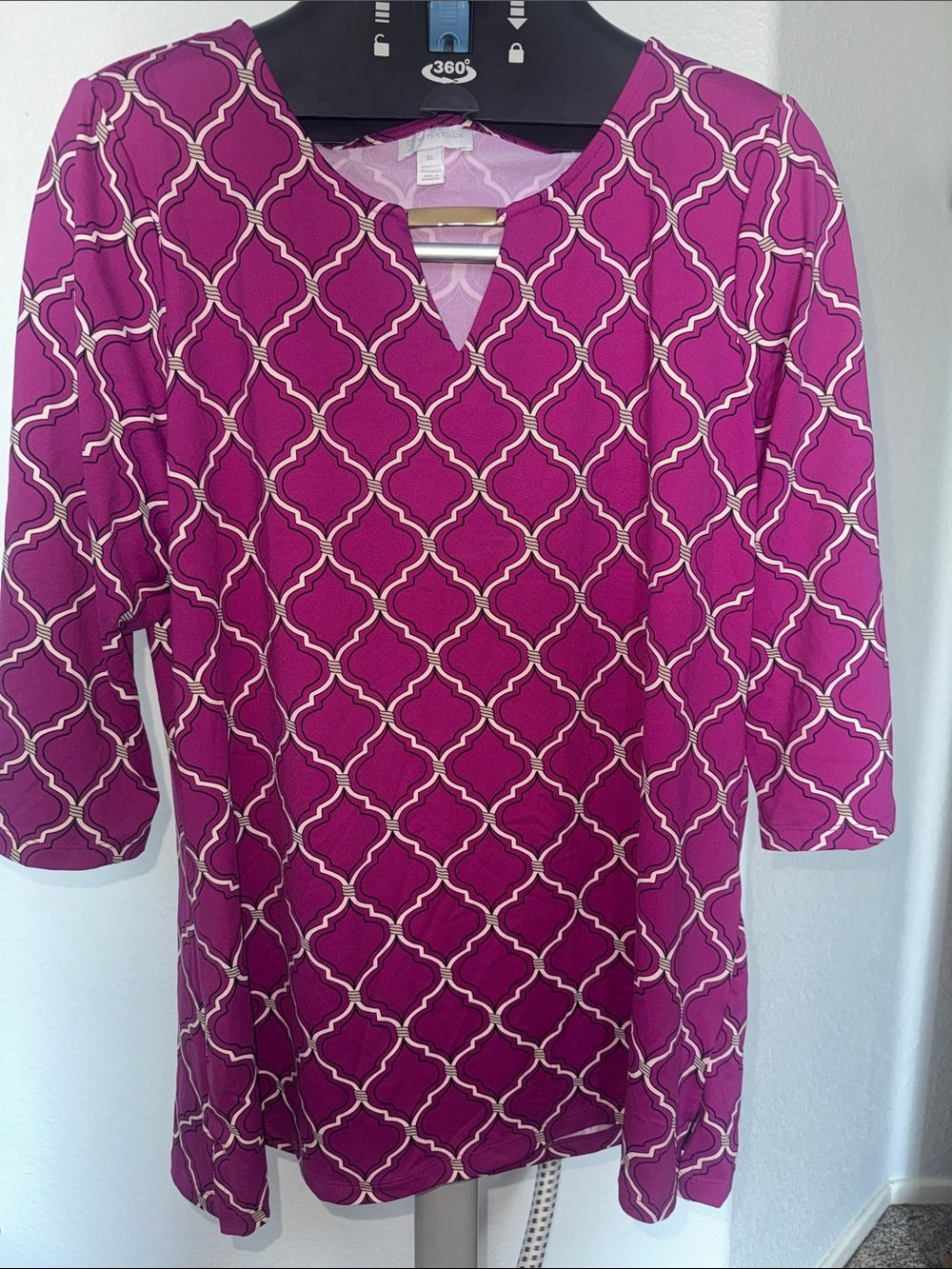 Charter Club Magenta Floral Blouse with Gold Collar Accent